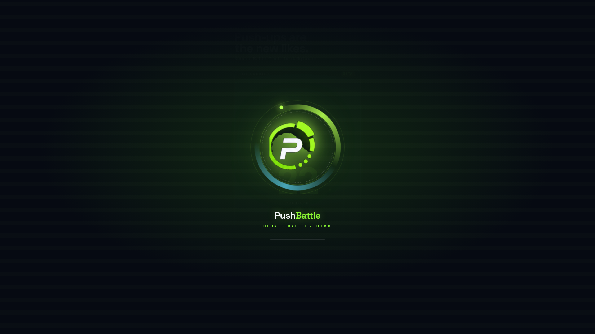 PushBattle Startbildschirm mit Video-Battle und Live-Counter für Liegestütze